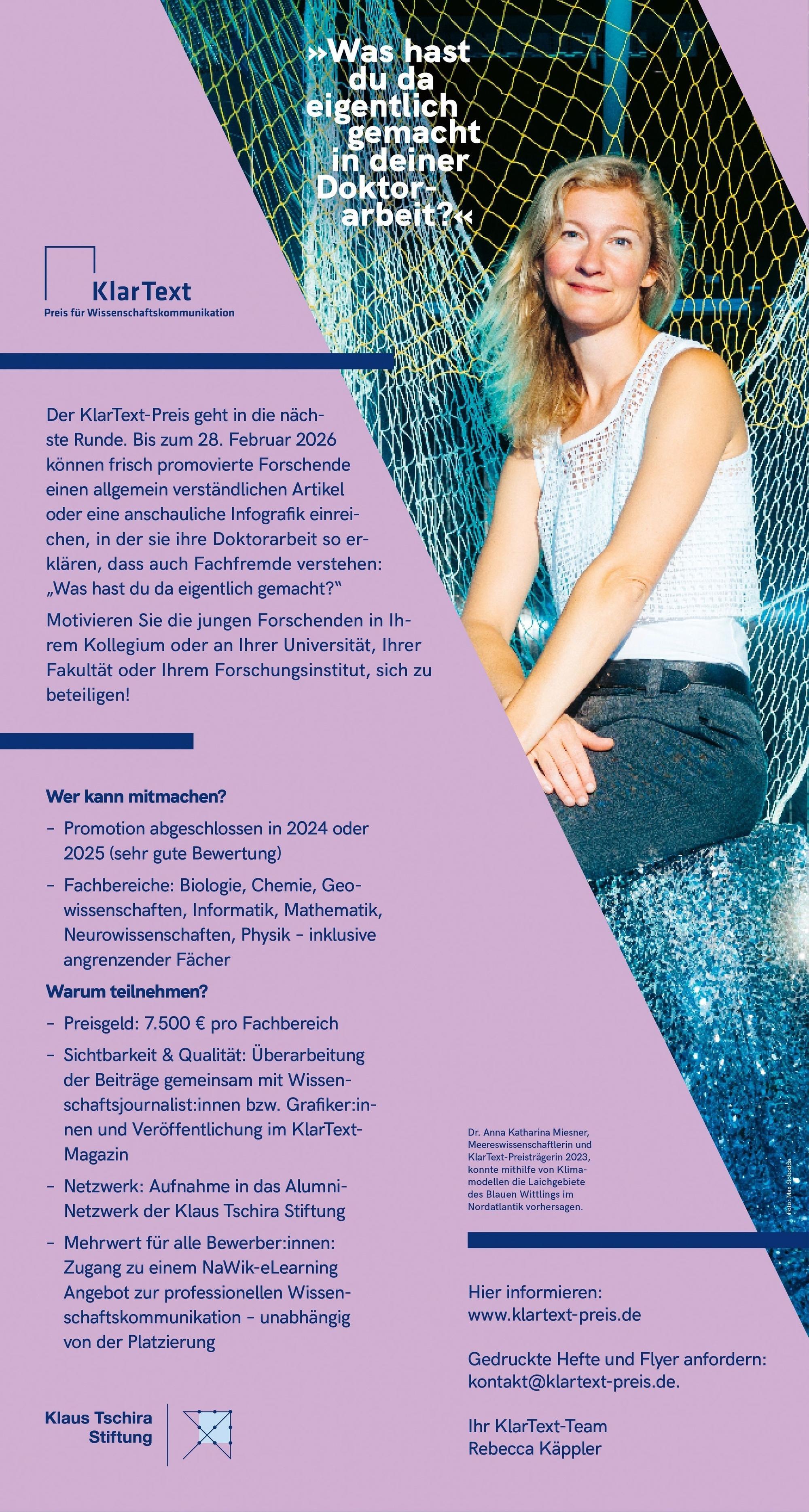 KlarText-Preis für Wissenschaftskommunikation 2026